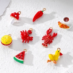 Colorful enamel alloy charms featuring chili, mushroom, lobster, and duck for DIY jewelry