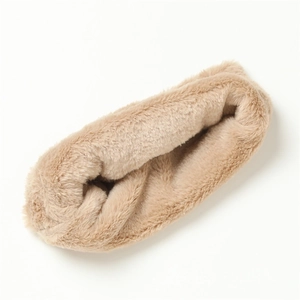 Winter faux rabbit fur neck warmer in camel, soft plush infinity scarf for men and women
