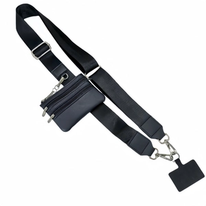 Verstellbares schwarzes Nylon-Handyband mit Doppelreißverschluss-Beutel und Metallclips
