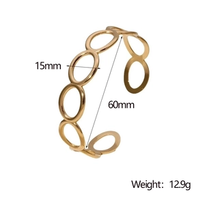 Detailed dimensions of the 15mm gold-plated stainless steel geometric link cuff bracelet
