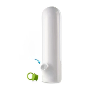 Herb saver pod for fresh vegetables with white cylinder design and refill instruction