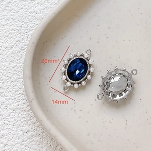Detail of 20mm x 14mm blue gemstone pendant with pearl halo and silver-plated base