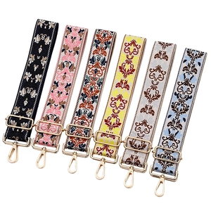 Ethnic style embroidered jacquard wide replacement straps for crossbody bags with gold hardware