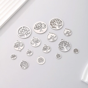 Polished stainless steel Tree of Life charms collection in silver finish for DIY jewelry