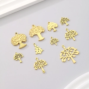 Set di 10 ciondoli a forma di albero in acciaio inossidabile dorato per gioielli DIY