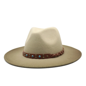 Gradient felt fedora hat with turquoise leather band and vintage bronze rivets