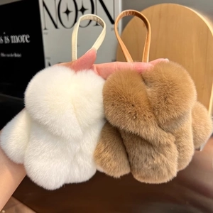 Rex Rabbit Fur Mini Coat Shape Keychain Plush Bag Charm Soft Cute Fashion Pendant Car Key Decoration Gift