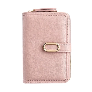 Damen-Geldbörse aus rosa Leder mit Litchi-Maserung, goldenem Verschluss und Reißverschluss