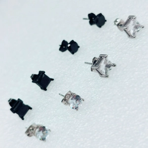 Stud earrings set featuring round and square cubic zirconia in black and silver finishes