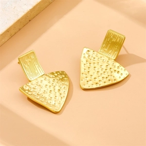 18K gold plated stainless steel geometric triangle earrings with hammered texture finish