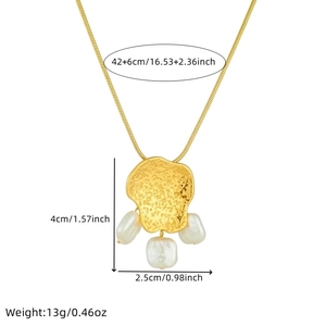 Gold-plated jewelry set featuring irregular geometric pendant necklace with pearls