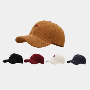 Vintage Corduroy Rose Embroidery Baseball Cap For Women Fashion Adjustable Sun Protection Outdoor Travel Casual Duckbill Hat