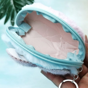 Mini plush semi-circle coin purse with gradient tie-dye effect and metal keychain