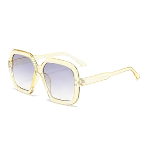 Retro oversized square sunglasses with yellow transparent frame and gradient lenses