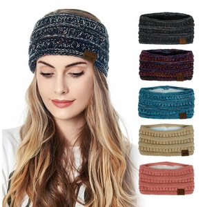 Winter thermal fleece-lined knitted headbands for women in assorted colorful styles