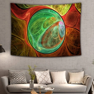 Arazzo da parete astratto motivo marmo con design frattale vivace in verde e arancione