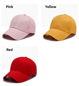 Detailed grid view showing pink, yellow, and red colors of the cotton baseball caps