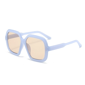 Retro Y2K square oversized sunglasses with light blue frames and brown tinted lenses