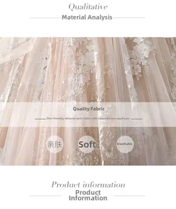 Detail showing champagne lace flower appliques on breathable layered tulle fabric