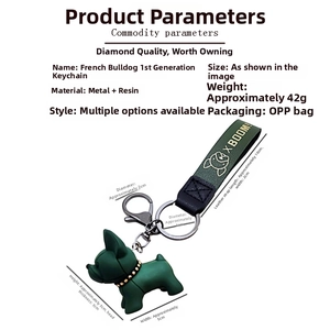Detailed size specifications for the resin French Bulldog keychain with dimensions in cm