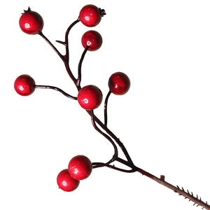 Artificial 8-head red berry branch with glossy finish for Christmas floral decoration