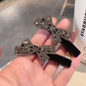 Bow Hair Clip Velvet Rhinestone Duckbill Hairpin Elegant Side Clip For Women Sweet Hair Accessories