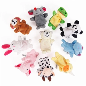 Set of 10 assorted plush animal finger puppets for babies and kids play