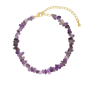 Irregular purple amethyst beaded bracelet with gold chain and adjustable lobster clasp