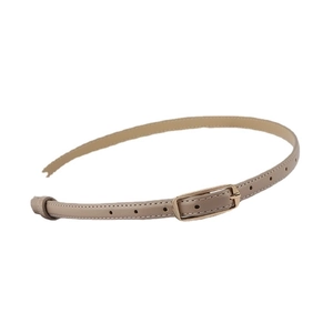Minimalist khaki PU leather skinny belt with a polished gold rectangular metal buckle