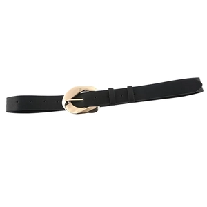 Classic black leather belt for women featuring a stylish polished gold U-shaped buckle