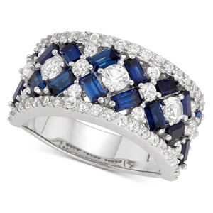 Anello a fascia larga di lusso con zaffiri blu e zirconi bianchi in pavé scintillante