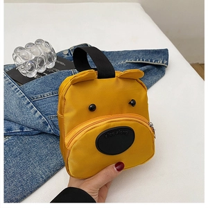 Cute yellow bear shaped nylon handbag with zipper pocket and black top handles