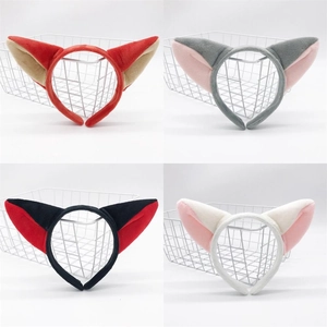 Detailed grid view of plush cat ear headbands in four colors displayed in mini baskets