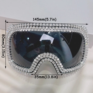 Punk oversized square rhinestone sunglasses with black lenses for parties and catwalks