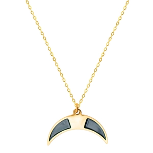 Detailed view of a gold-plated moon-shaped pendant on a minimalist stainless steel chain