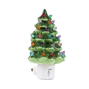 Ceramic Christmas tree night light with colorful LED bulbs and plug-in base decoration
