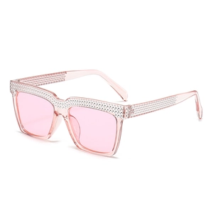 Elegante quadratische Übergroße Damen-Sonnenbrille mit rosa Rahmen und glitzernden Strass
