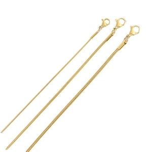 Three assorted thicknesses of golden stainless steel snake chains with lobster clasps