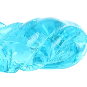Blue transparent liquid glass putty toy for kids with a glossy twisted texture