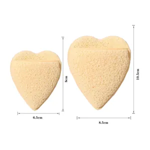 Size comparison of heart-shaped sponges showing 8x6.5cm and 10.5x8.5cm measurements