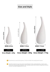 Tableau de comparaison des tailles pour vases en céramique blanche en trois hauteurs