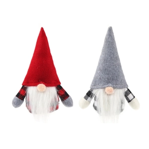 Nordic Christmas gnome dolls set in red and grey felt with plaid sleeves and soft beards