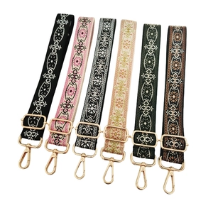 Ethnic wide bag straps with adjustable geometric jacquard patterns and gold buckles