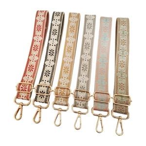 Ethnic style colorful jacquard wide adjustable bag straps with gold metal hooks