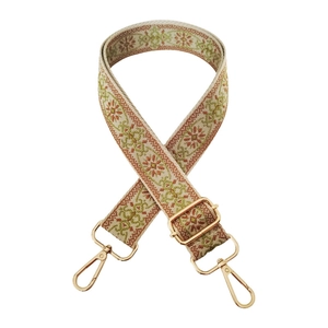 Close-up of ethnic style 3.8cm wide strap with orange green geometric floral embroidery