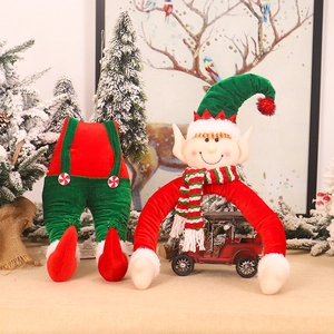 Christmas tree elf decoration set with plush hat and striped legs for holiday home decor