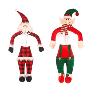 Christmas Santa Claus and elf plush tree hugger decorations with long bendable arms