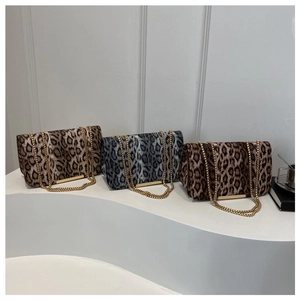Bolsos bandolera chic con estampado de leopardo y cadena en marrón, azul gris y marrón oscuro