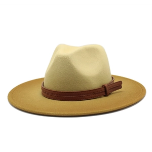 Gradient felt jazz fedora with wide brim and leather decorative strap on white background