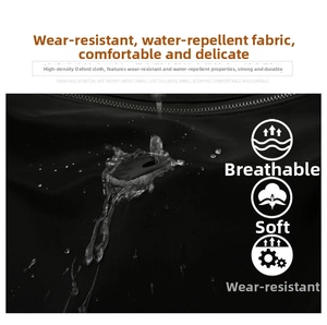 Close-up of black high-density Oxford fabric with water-repellent droplet effect on surface
